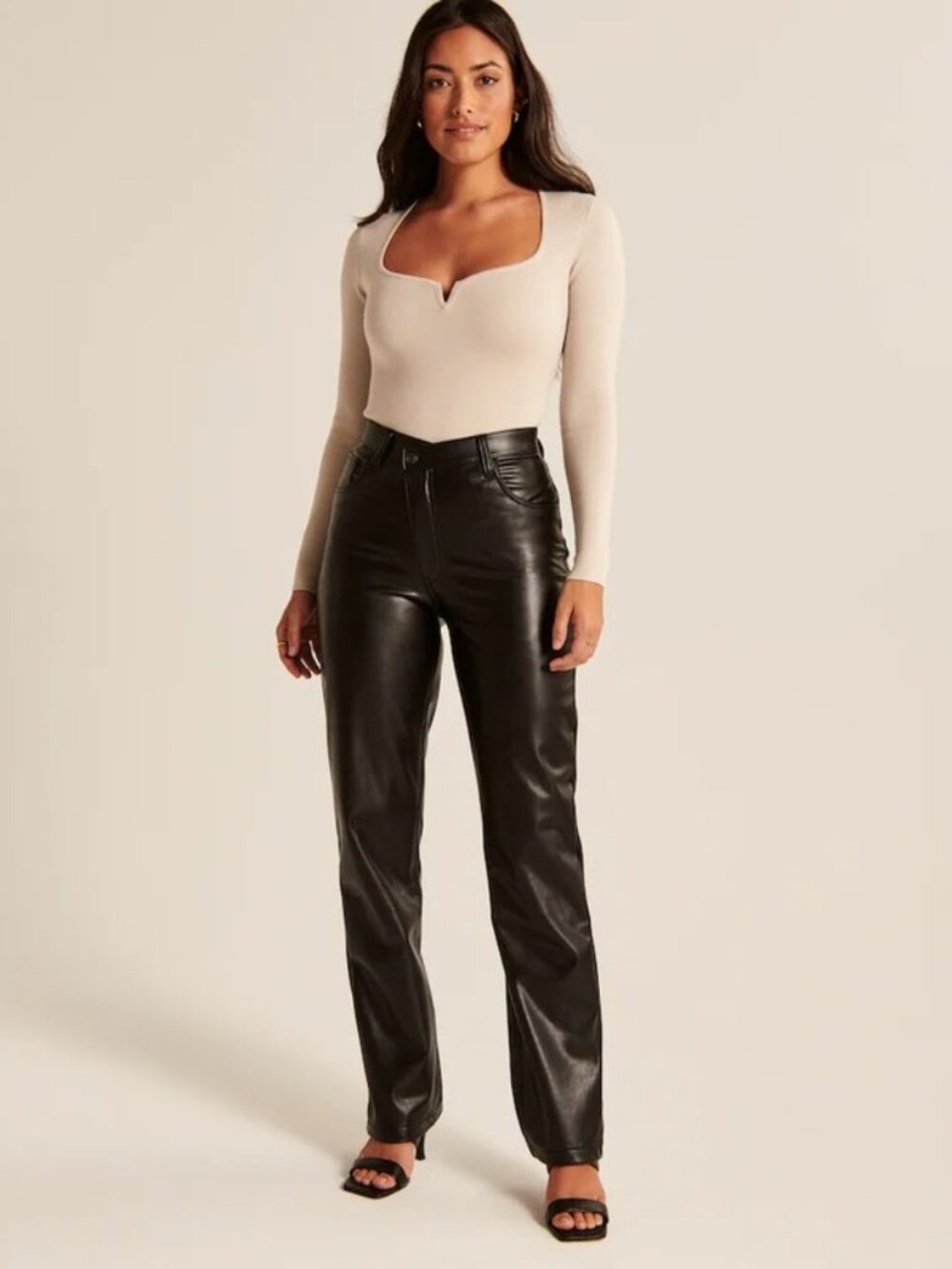 nwt ABERCROMBIE & FITCH Criss-Cross Waistband Vegan Leather '90s Straight Pant